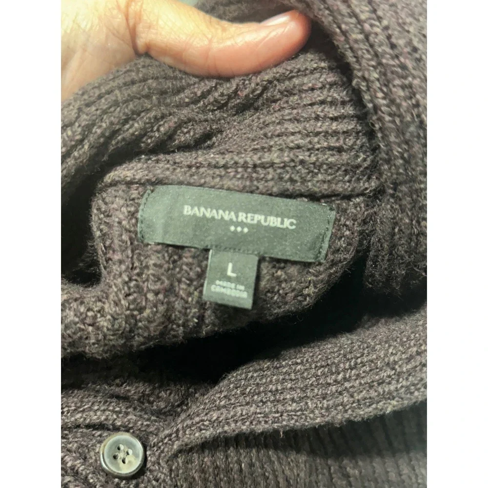 Banana Republic Mens Shawl Collar Cardigan Sweater Brown Ribbed Knit Large NWOT
